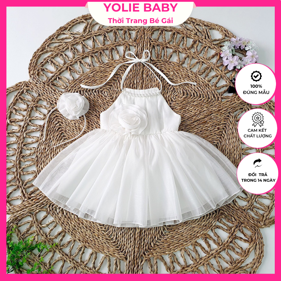 Váy bé gái,váy yếm công chúa trắng đính ngọc tặng kèm bờm cài xinh cho bé 4kg đến 30kg-v092