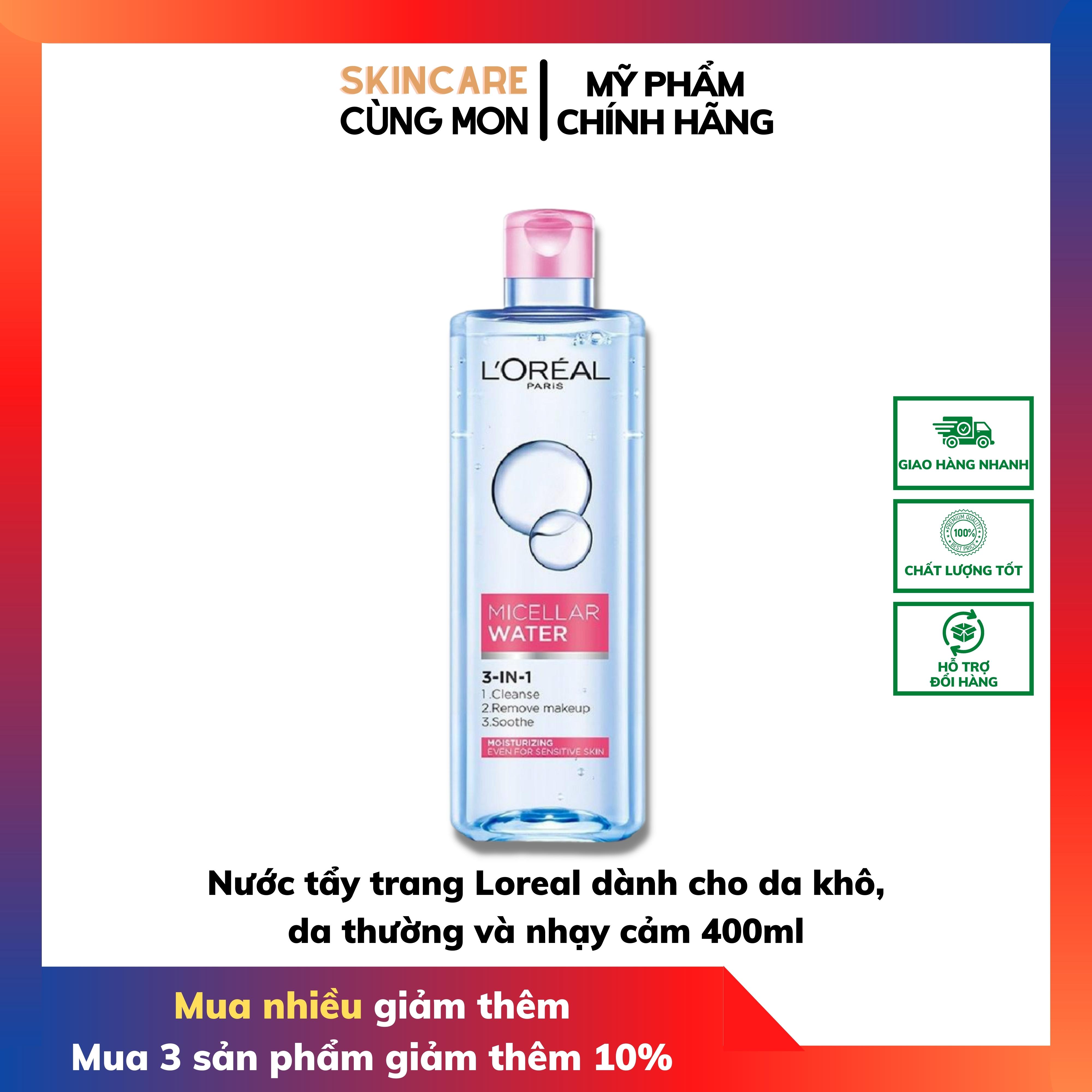 Nước tẩy trang Loreal dành cho da khô, da thường và nhạy cảm 400ml