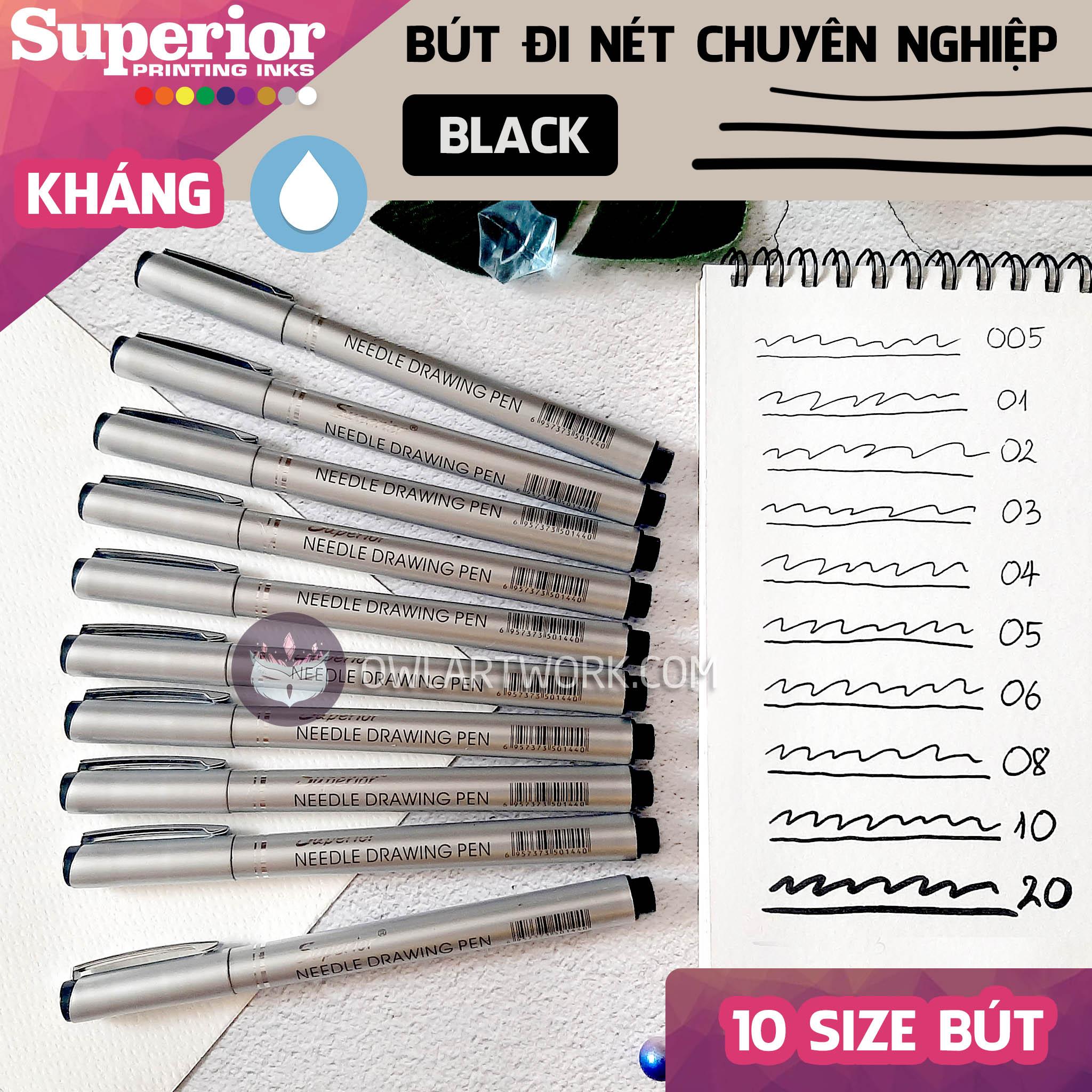 [HCM]Bút Đi Nét Kháng Nước Vẽ Kỹ Thuật Superior Mực Không Phai Hay Lem Khi Sử Dụng Trên Mọi Loại Giấy