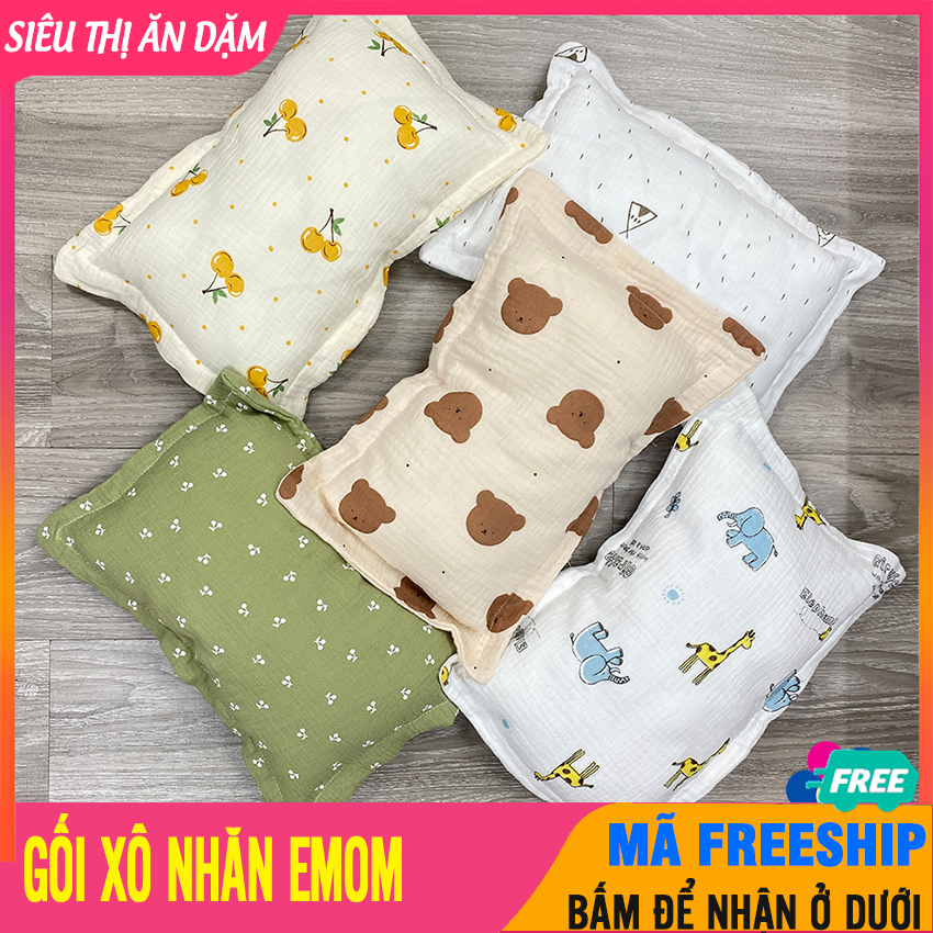 Gối Nằm Cho Bé Sơ Sinh EMOM Ruột Bông Lông Vũ Giúp Bé Ngủ Ngon, Êm Ái, Chống Giật Mình - Gối Xô Sơ Sinh, Gối Nằm Cho Trẻ Sơ Sinh, Gối Ngủ Trẻ Em - Goi Xo EMOM - 8938517691164