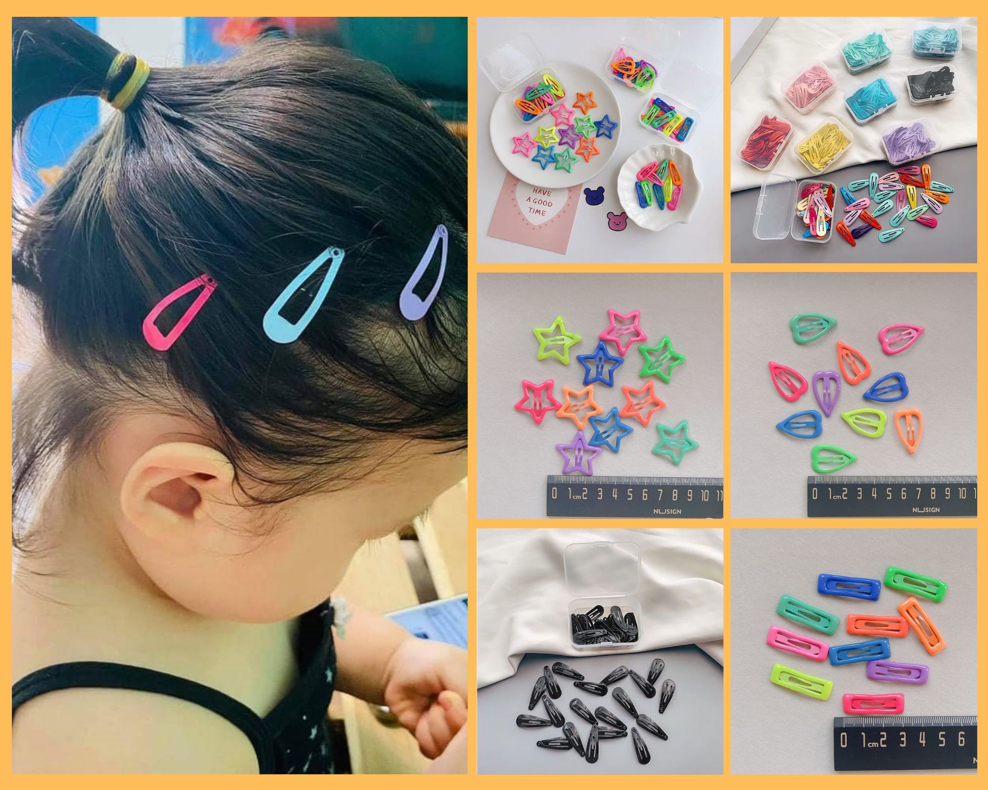 Cặp tóc kẹp tóc nhí hình giọt nước ngôi sao trái tim cho bé gái loại 3cm đáng yêu
