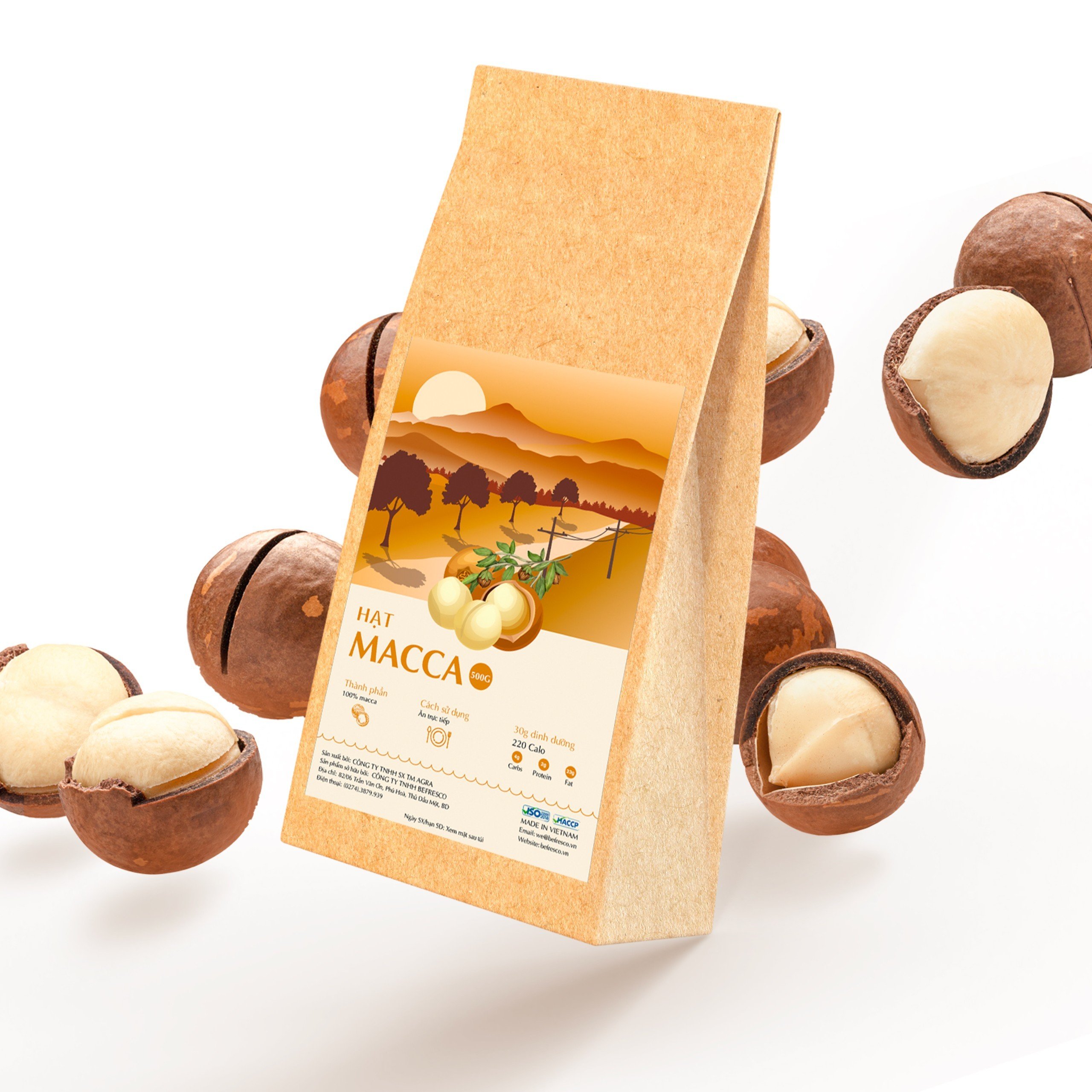 Hạt macca sấy nứt vỏ vị vani có khóa tách kèm 500g befresco
