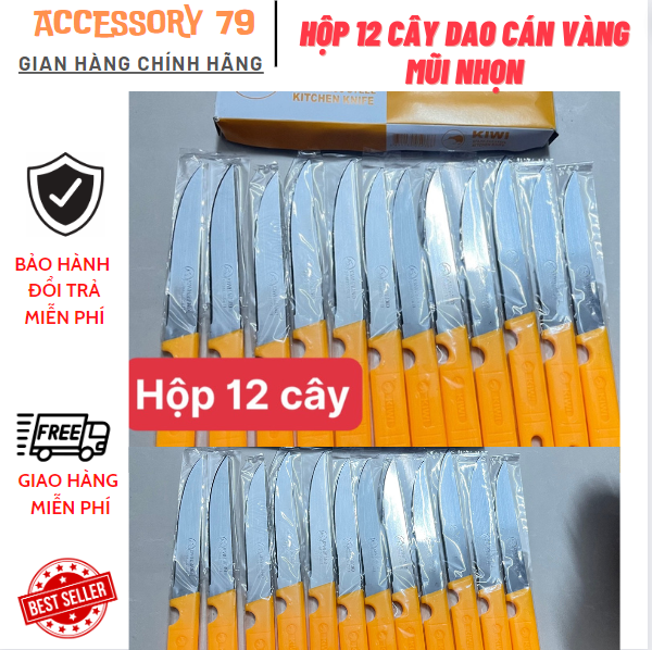 Bộ dao bếp thái lan cán vàng mũi nhọn 511 chất liệu inox, dao gọt trái cây rau củ quả siêu bén thailand - hộp 12 cây dao thái siêu bén