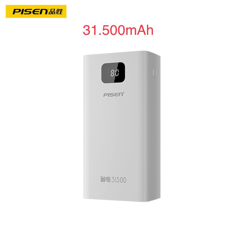 Pin Sạc Dự Phòng Pisen TS-D297 Dung Lượng 31.500mAh - 2 Cổng input MicroUSB và TypeC (Trắng)