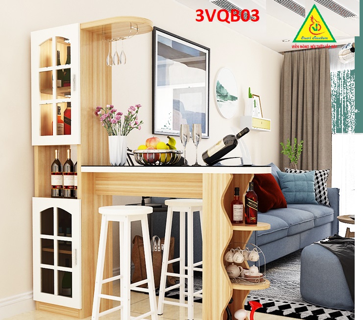 Quầy bar mini, quầy bar kiêm vách ngăn phòng khách nhà bếp 3VQB03A ( Không kèm ghế )