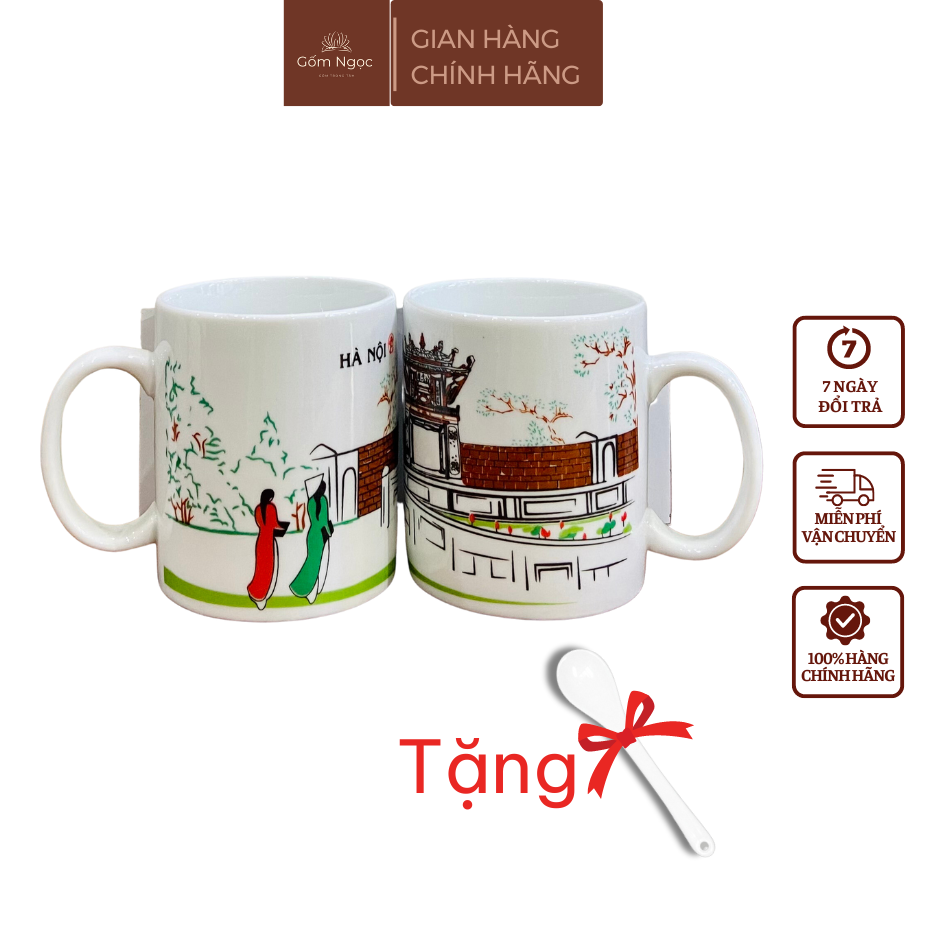 Cốc nước cốc trà quai hoạ tiết Hà Nội gốm sứ Bát Tràng