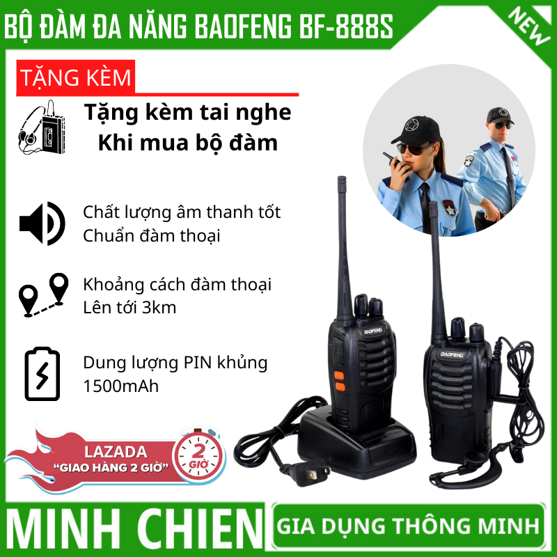 (Tặng 2 Tai Nghe chất lượng cao) Bộ 2 Bộ đàm baofeng BF-888S cao cấp , bộ đàm chuyên nghiệp , bộ đàm cầm tay , bộ đàm siêu xa , máy bộ đàm