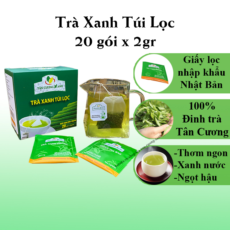 Trà xanh túi lọc tân cương xanh 40gr - trà túi lọc giảm stress, thanh lọc cơ thể