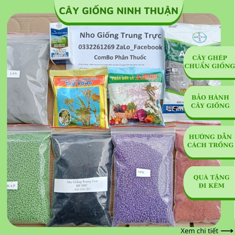 Combo 9 loại phân thuốc chuyên cho cây nho. có gửi kèm tài liệu hướng dẫn bón từ cây con đến khi ra trái