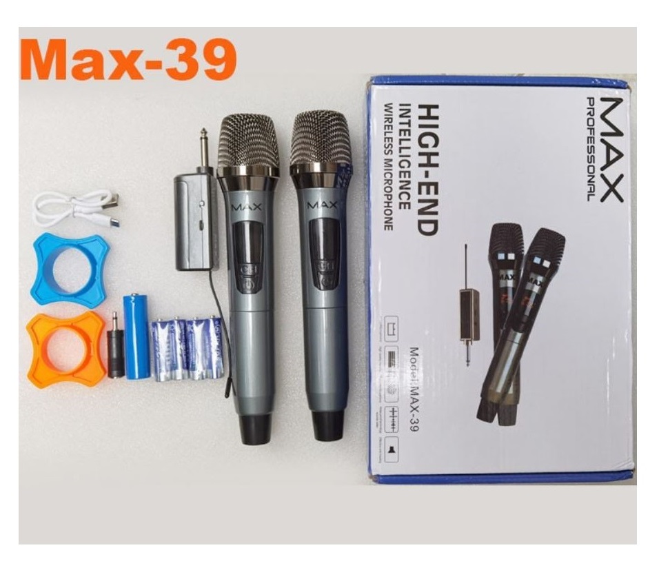 COMBO 2 Micro không dây đa năng Max 39 Bãi Mỹ - Màn hình LCD hiển thị tần số - Siêu Chống Hú Màn Hình LED | Dàn Hát Karaoke Gia Đình Max 39 Tay Cầm Hợp Kim Loại Chắc Chắn Tặng Kèm Pin Âm Thanh Chắc Khỏe, Dễ Sử Dụng - Hàng chính hãng