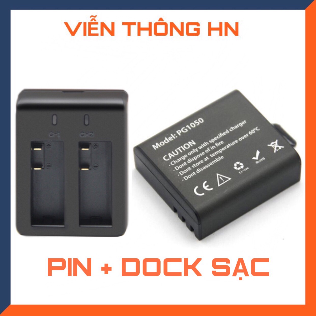 Combo pin 1050 mAh + dock sạc đôi cho mọi camera hành trình eken h9r sjcam 4000 amkov camera 4k ứng dụng cho du lịch
