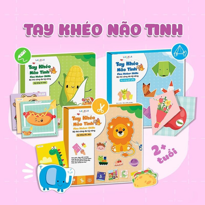 Bộ thủ công tô màu, gấp giấy cắt giấy của Lalababy made in việt nam giúp bé rèn luyện vận động tay, kĩ năng cắt dán