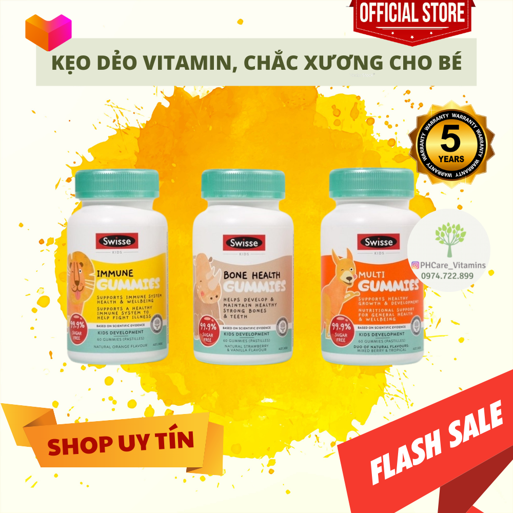 Kẹo Nhai Vitamin Trẻ Em Swisse Kids Immune Health, Bone Health, Multi Health – 60 Viên