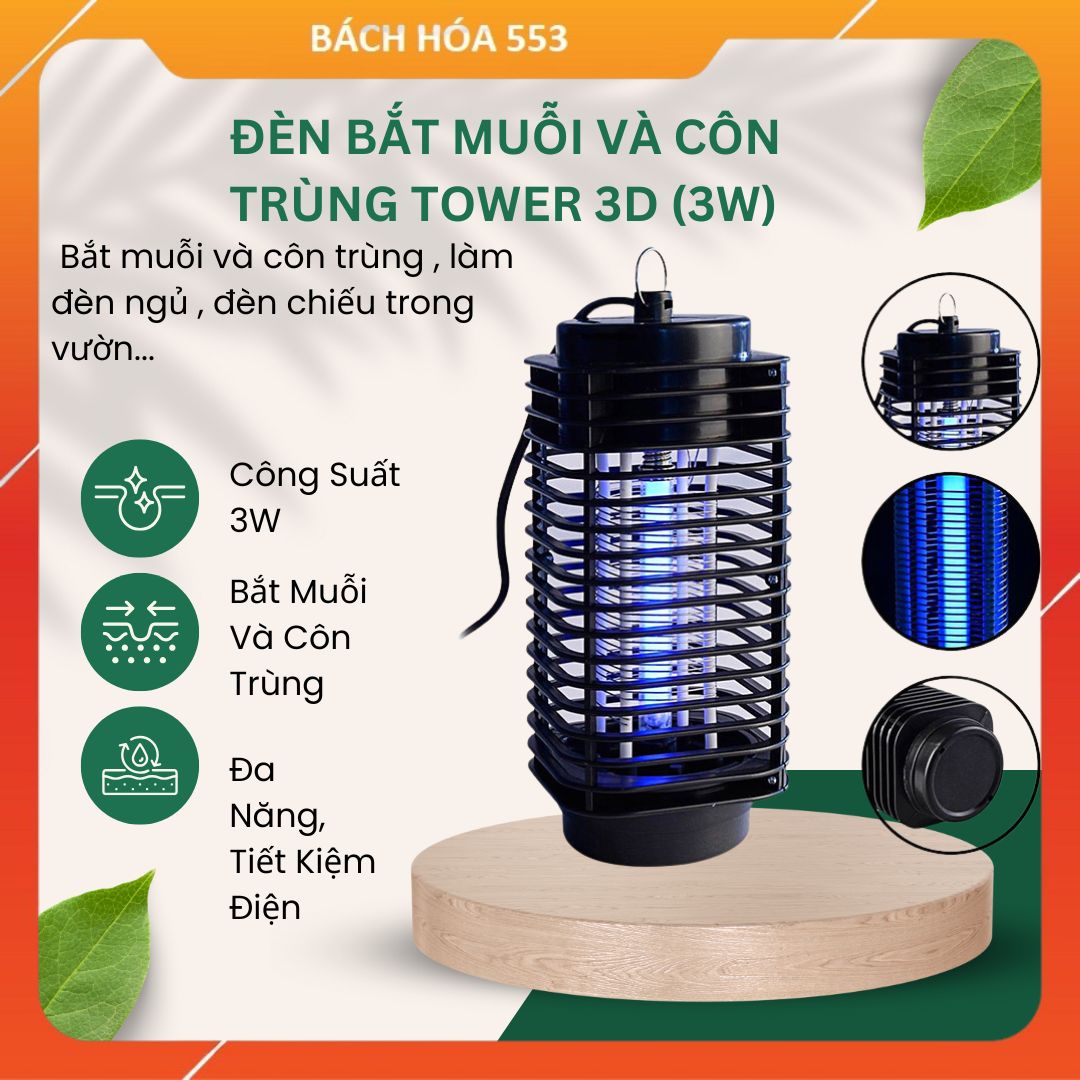 Đèn bắt muỗi và côn trùng tower 3d hando