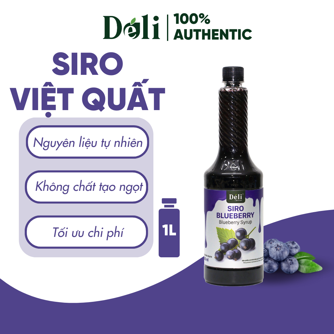 Siro việt quất Déli - 1 lít - đậm đặc, thơm ngon chuyên dùng pha chế trà trái cây, soda