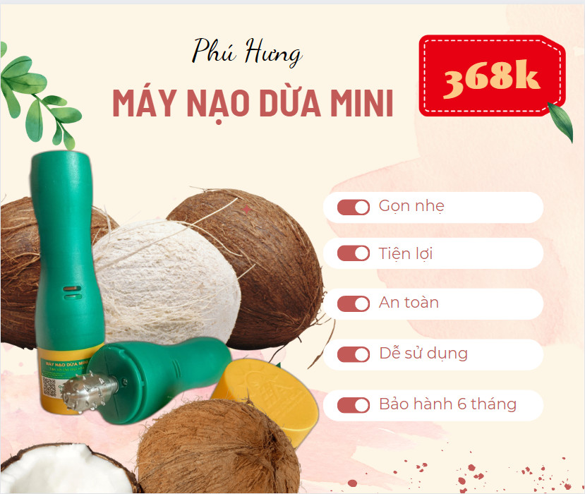Máy nạo dừa khô mini cầm tay - bào nhuyễn cơm dừa