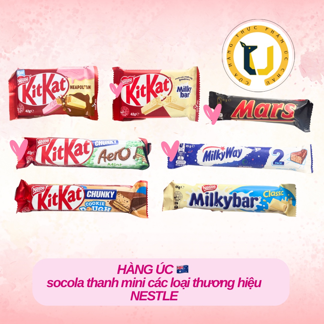 (HÀNG ÚC) Kẹo socola thanh lẻ các loại thương hiệu NESTLE MILKY WAY/ KITKAT/ MARS/ MILKY BAR mini ch