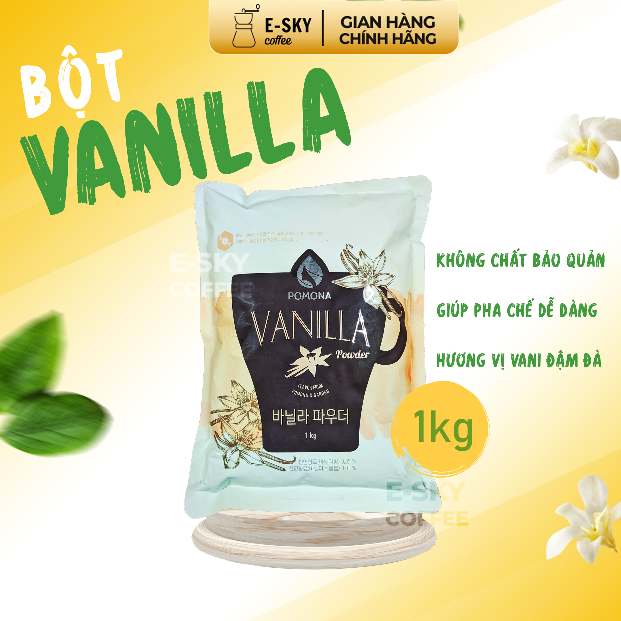 Bột Vani Pomona Vanilla Powder Nguyên Liệu Pha Chế Cà Phê, Latte, Trà Sữa Hàn Quốc Gói 1kg