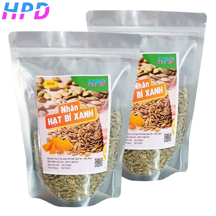 Nhân hạt bí HPD-Hạt bí tách vỏ nhập khẩu - hạt bí xanh rang không muối thượng hạng - đóng gói 500g