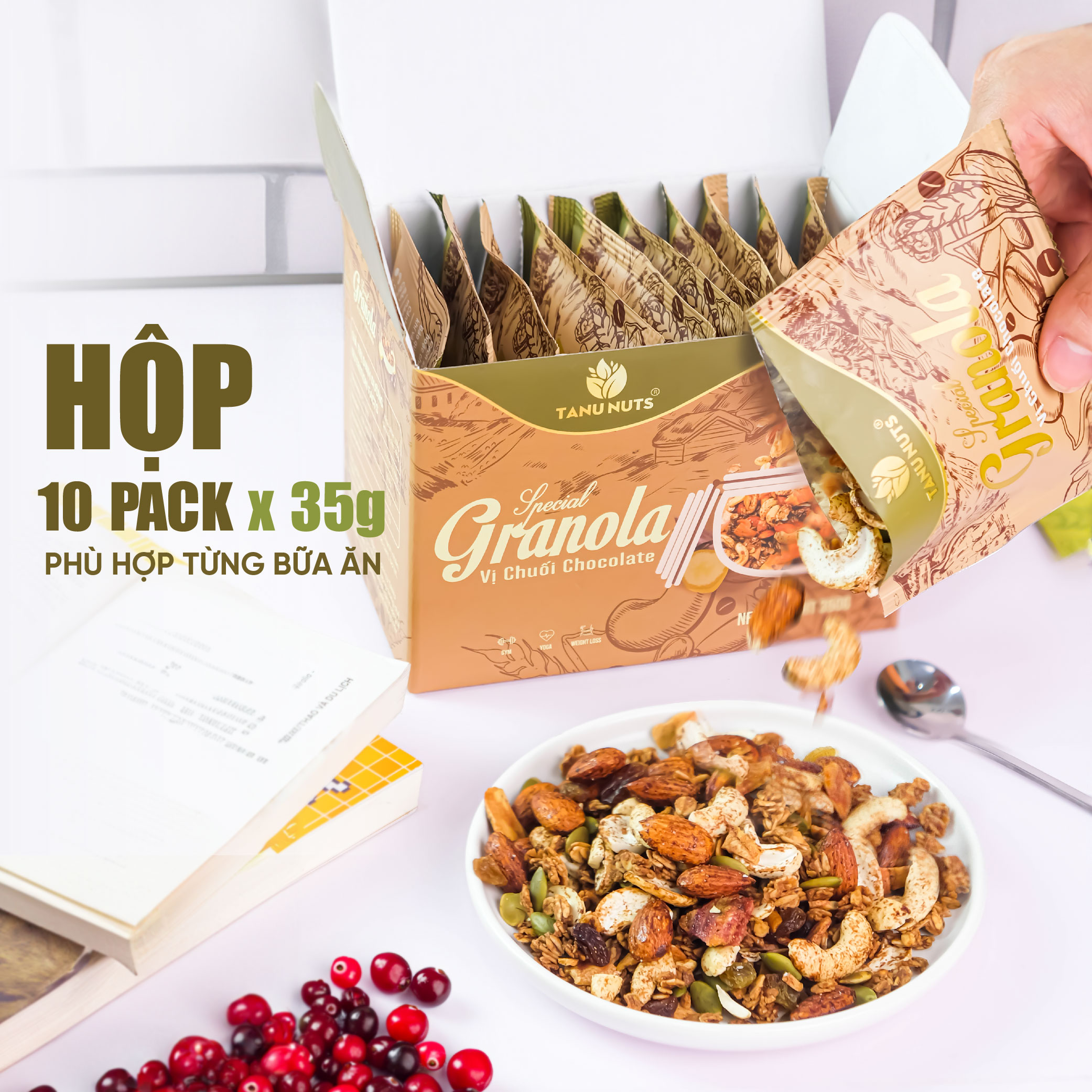  Ngũ cốc granola siêu hạt Special TANU NUTS túi tiện lợi ngũ cốc dinh dưỡng mix các loại hạt tốt cho bà bầu ăn kiêng giảm cân 