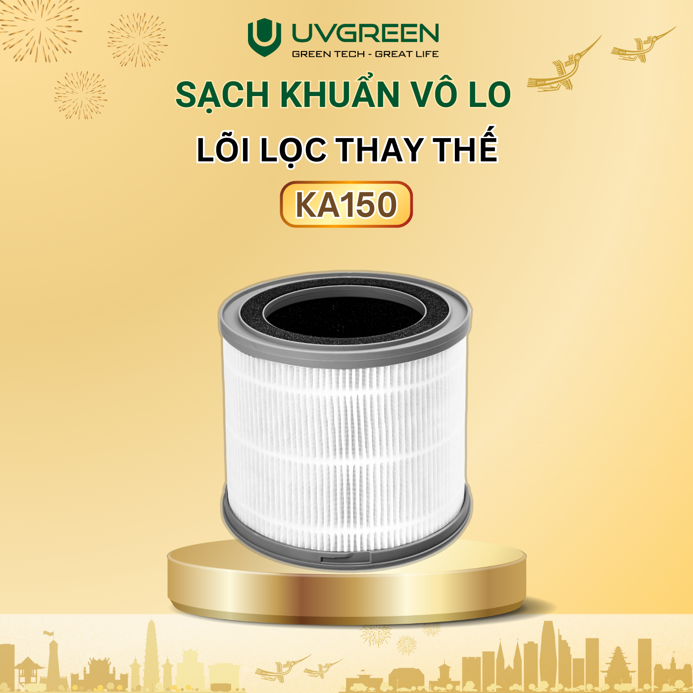 Màng Lọc HEPA H13 Diệt Khuẩn Cho Máy Lọc Không Khí UVGREEN KA150 FT - Bộ Lọc 3 Lớp, Loại Bỏ 99,97% Bụi Mịn