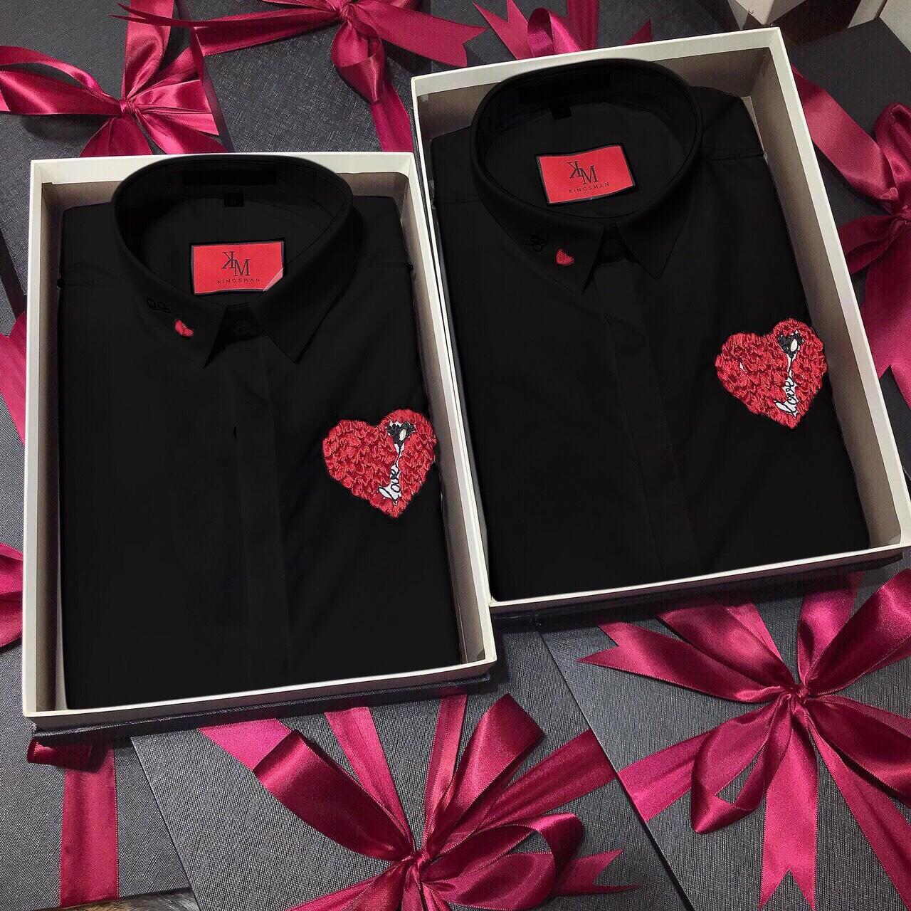 [HCM]Áo sơ mi cặp đôi nam nữ thời trang Thỏ Tây thêu tim phong cách