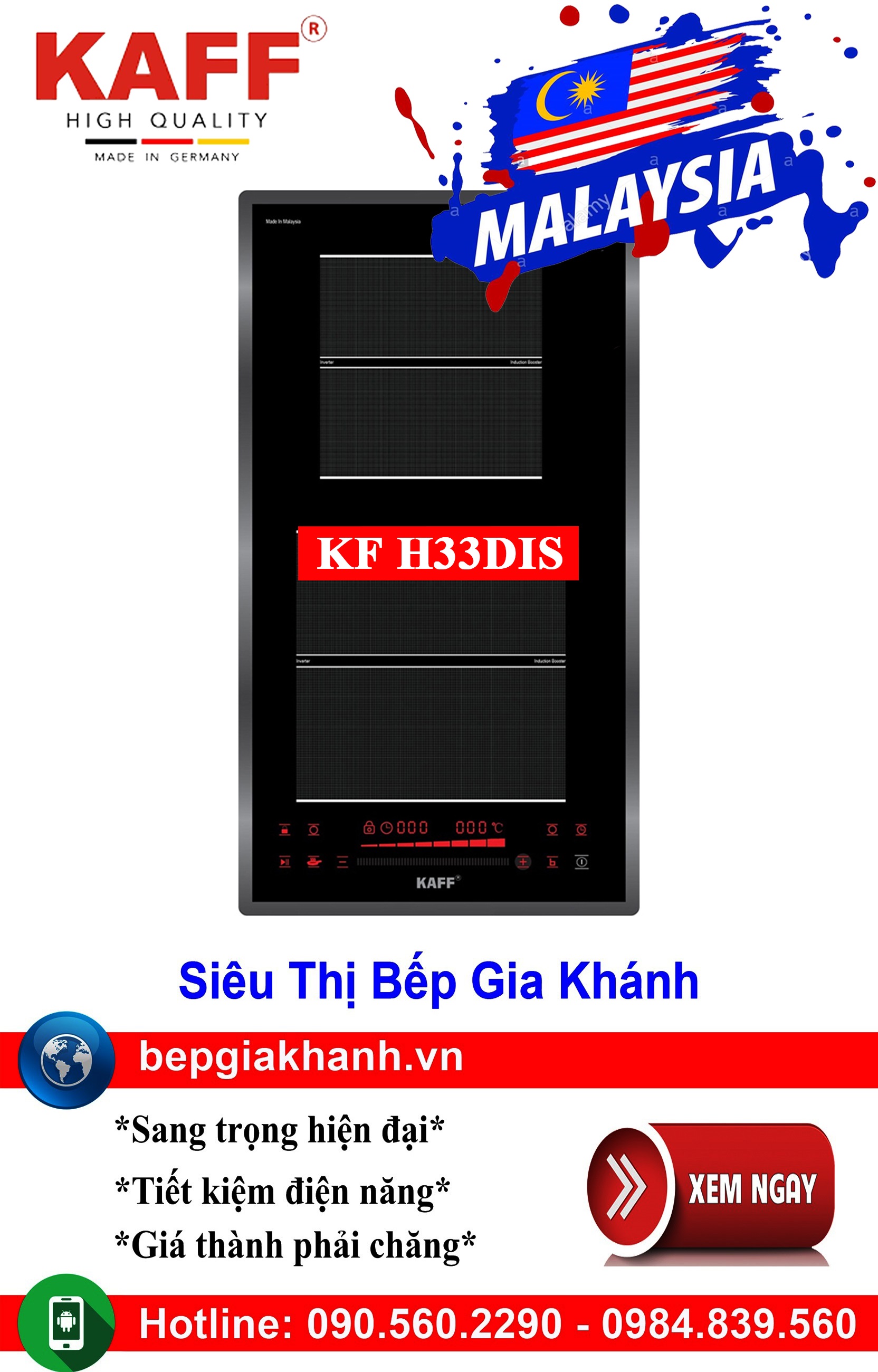 [HCM]Bếp từ domino 2 vùng nấu Kaff KF H33DIS nhập khẩu Malaysia, bếp từ, bếp điện từ, bếp từ đôi, bếp điện từ đôi, bếp từ giá rẻ, bếp điện từ giá rẻ, bếp từ đơn, bep tu don, bep tu