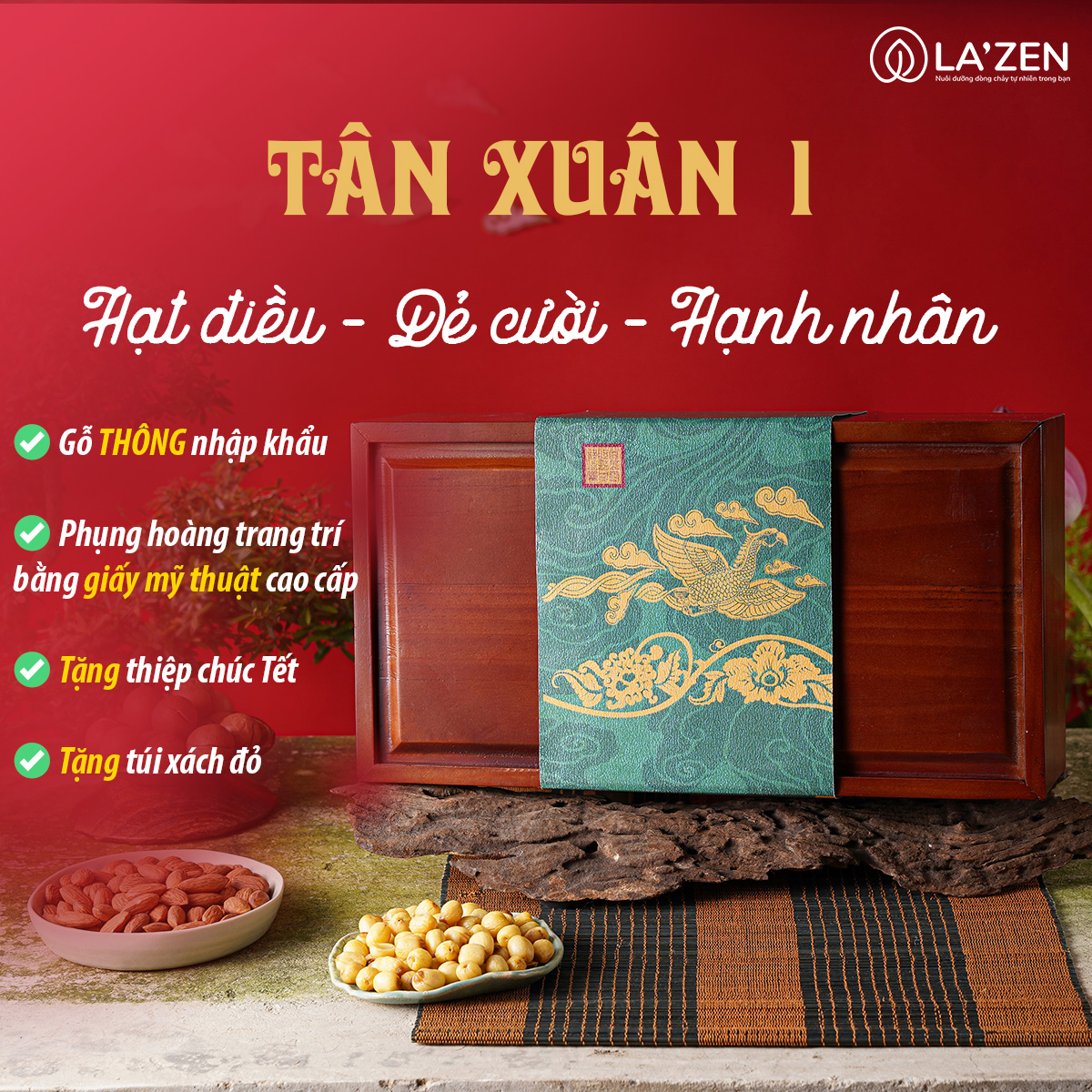 Bộ quà tặng Tân Xuân hạt dinh dưỡng sang trọng, cao cấp La'zen