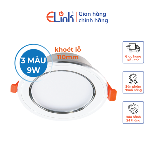 Đèn led downlight elink âm 3 chế độ 9+9w thiết kế viền vàng sang trọng tích hợp chuyển đổi 3 màu trắng vàng trung tính