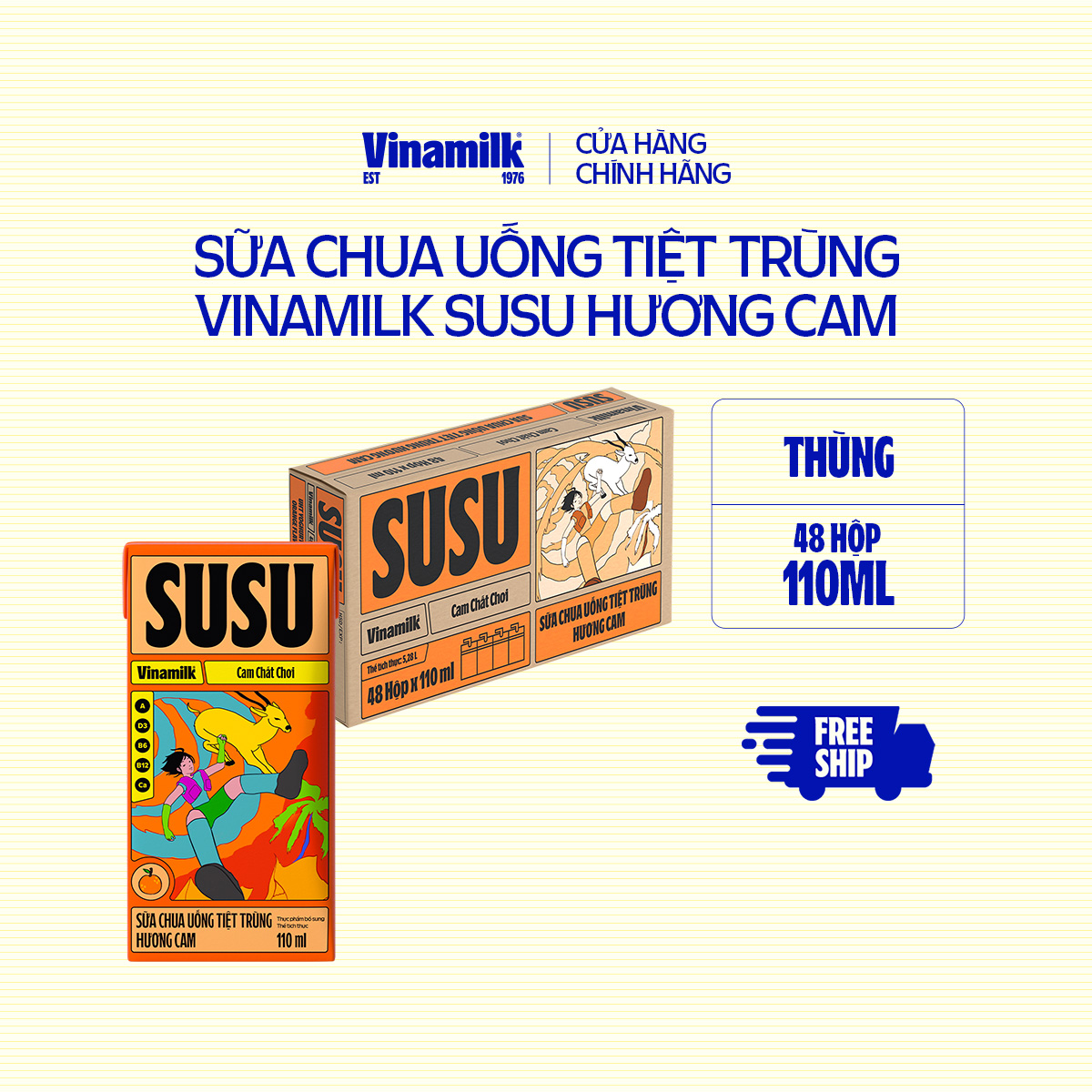 Bộ 2 Thùng (96 hộp) Sữa chua uống Susu hương cam 110ml - 48 hộp/ thùng