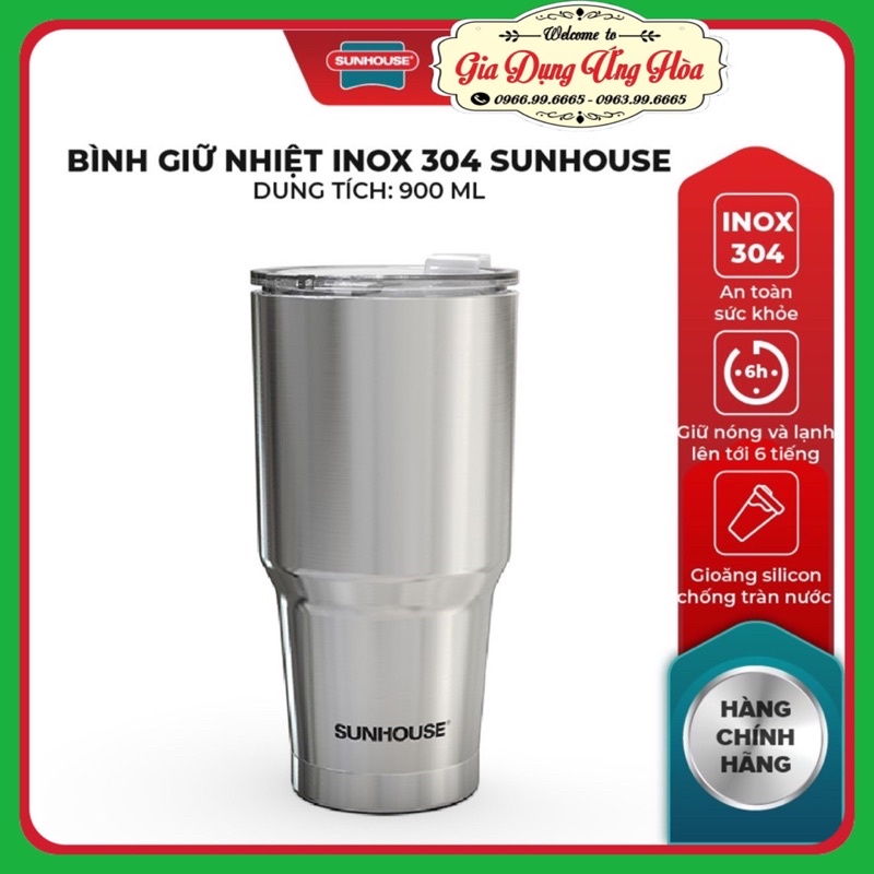 Bình giữ nhiệt Inox 304 Sunhouse 900ml