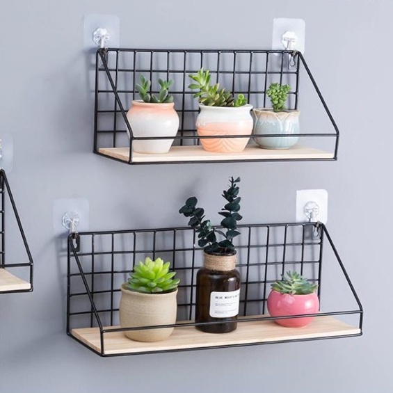 Kệ treo tường trang trí, kệ để đồ đa năng có rào chắn vintage tặng kèm đinh, giá kệ gỗ trang trí treo tường đa năng không cần khoan