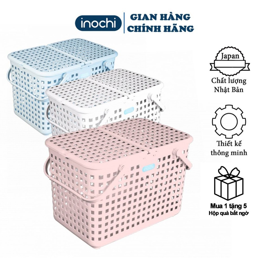 Giỏ đựng quần áo , Làn Đi Sinh đựng đồ đi sinh có nắp nhựa - Chính hãng INOCHI - Loại TO - GIá Thanh Lý Cửa Hàng