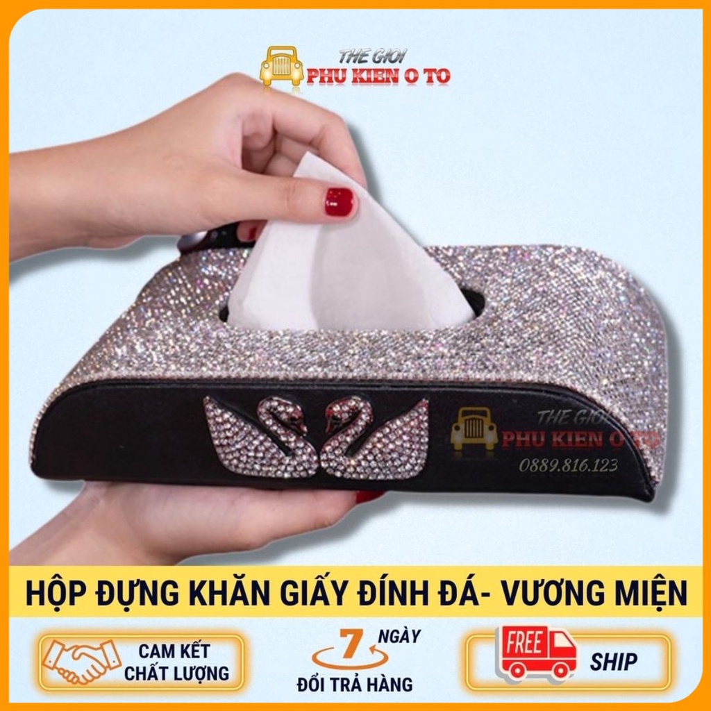 Hộp đựng khăn giấy bọc da đính đá cao cấp sang trọng - Hộp đựng khăn giấy đa năng