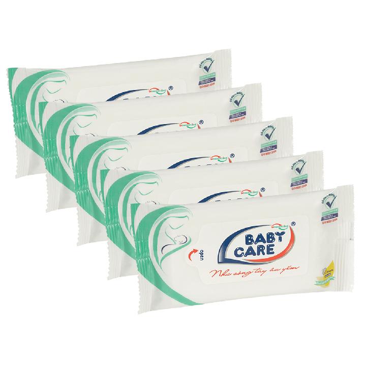 Combo 10 Gói  Khăn Giấy Ướt Baby Care  10 Miếng - KHông mùi, Nhỏ Gọn, Tiện Lợi Tiện Mang Theo