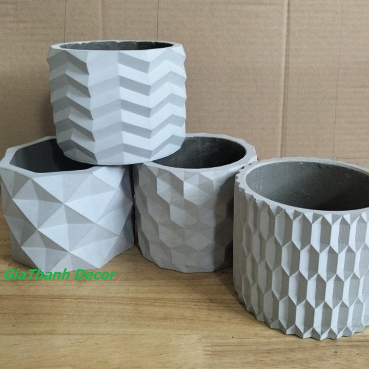 Chậu cây cảnh xi măng Cori Origami 3D hình trụ tròn 15x11.2cm , chậu trồng cây mini, sen đá, xương rồng, cây mọng nước - chậu GiaThanhDecor