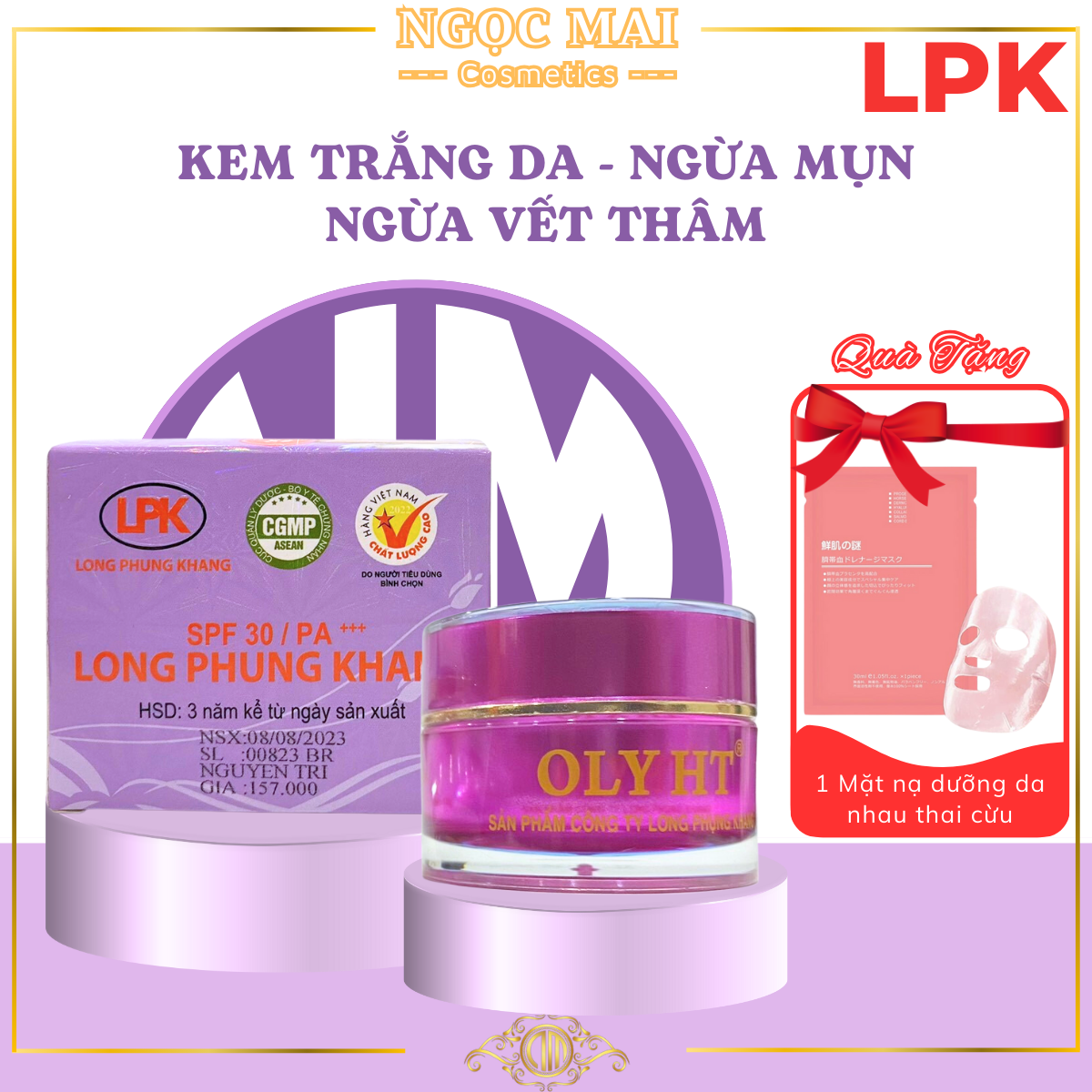 [+ Quà Tặng] Kem dành cho da nhờn mụn hiệu quả trắng da xóa vết thâm sau mụn mỹ phẩm OLY HT tím 12g