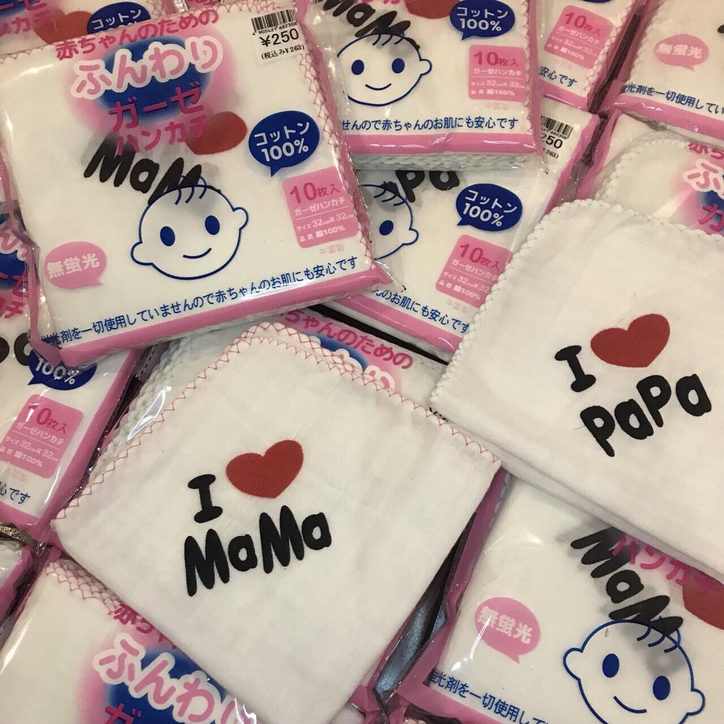 Set 10 khăn sữa I love mama, papa