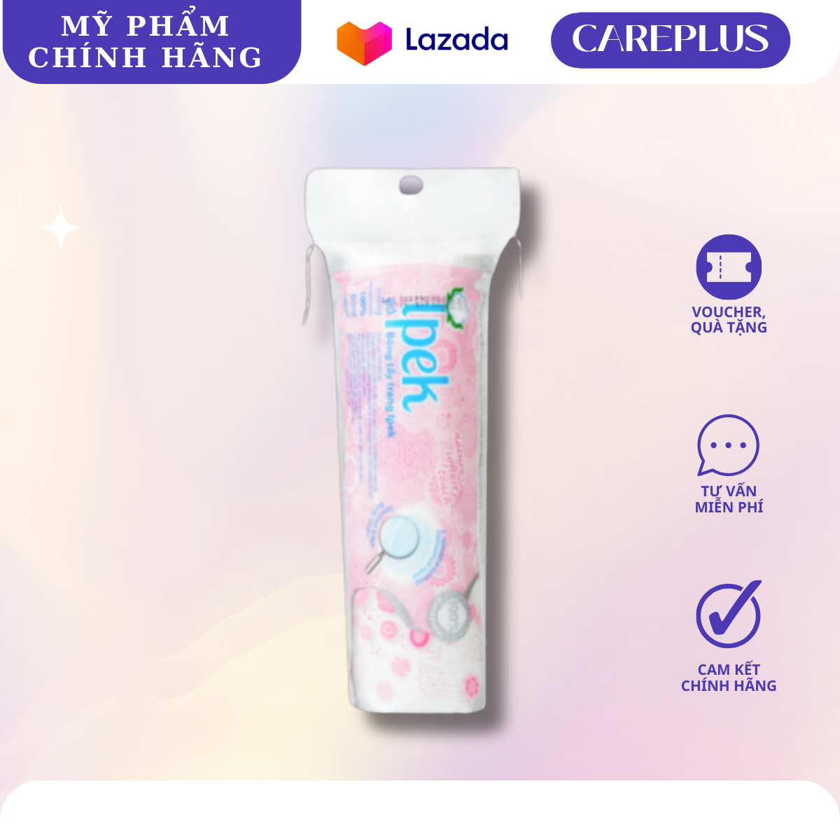 Bông tẩy trang IPEK Thổ Nhĩ Kì 100% cotton chính hãng 80 miếng