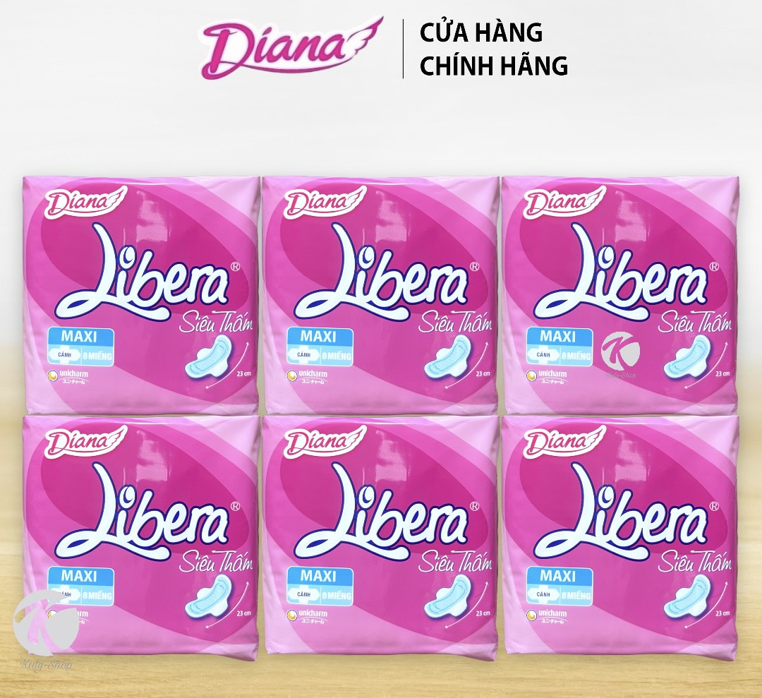 Combo 6 Gói Băng Vệ Sinh Diana Libera Siêu Thấm Maxi Có Cánh