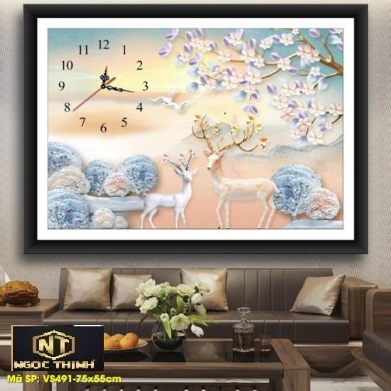Tranh đính đá Hươu Tài Lộc VS491 kích thước 75x55cm