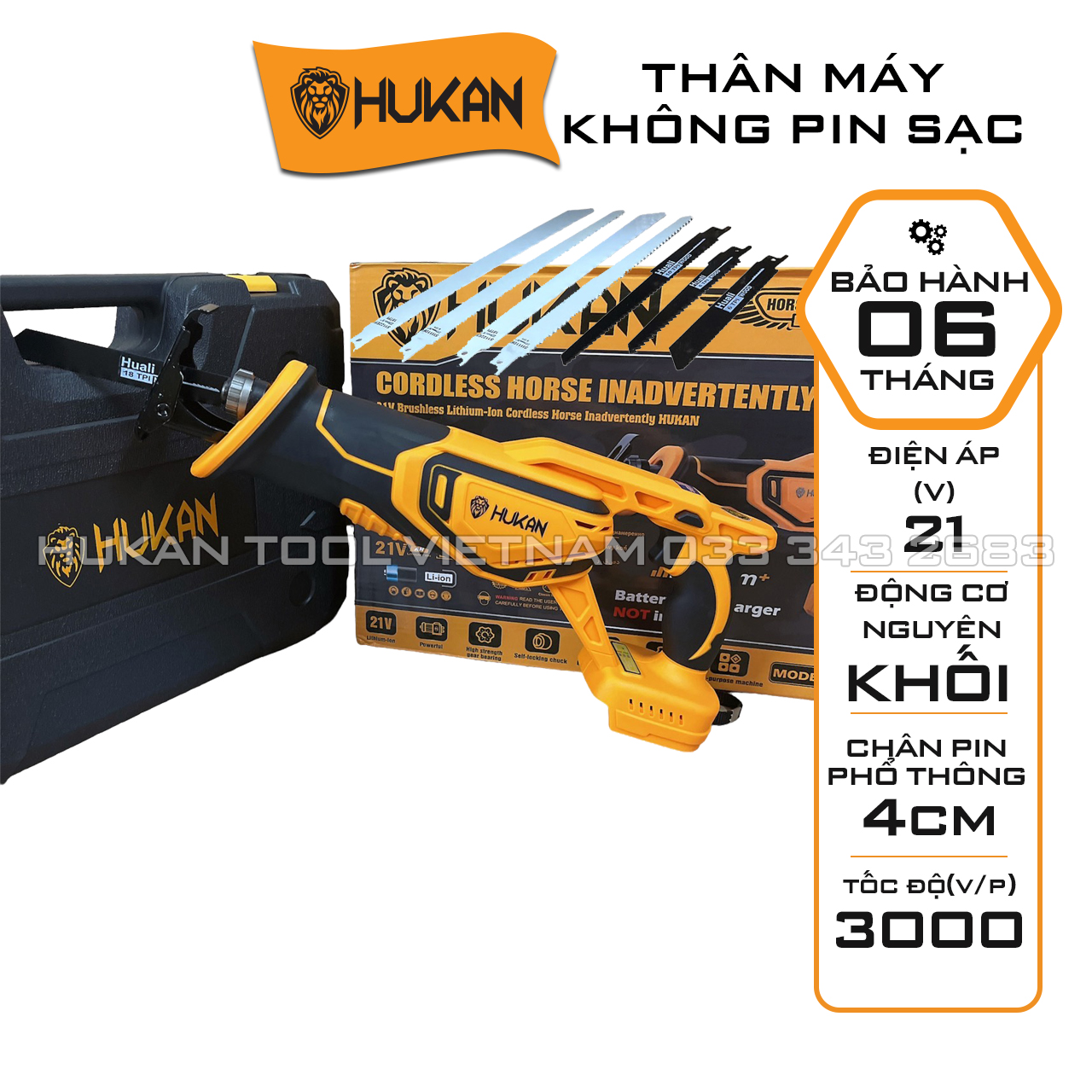 Máy cưa kiếm pin Hukan HI3088T Tặng 8 lưỡi Động cơ Nguyên khối Chân pin phổ thông 4cm