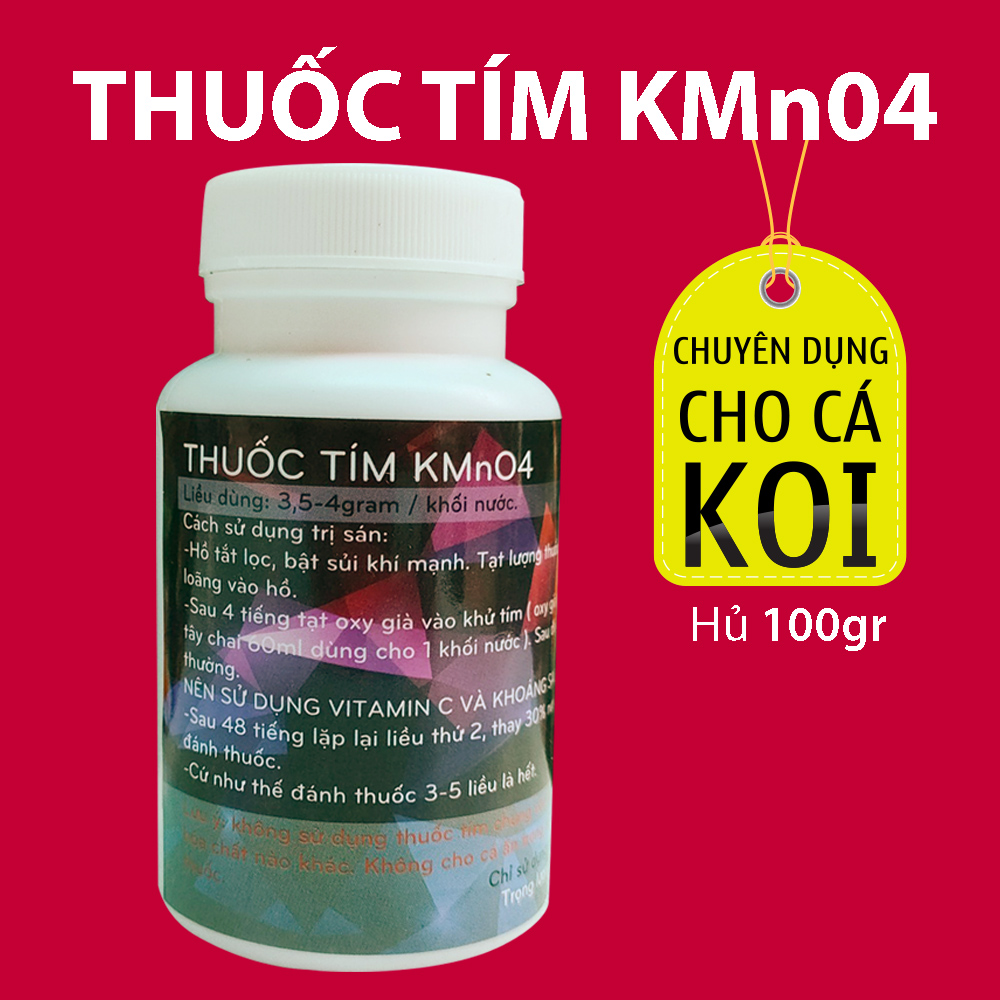 Dung dịch tắm tím cho cá Koi KMn04 tinh khiết xử lý sán da, sán mang & khử trùng sát khuẩn hồ cá hủ 100gr