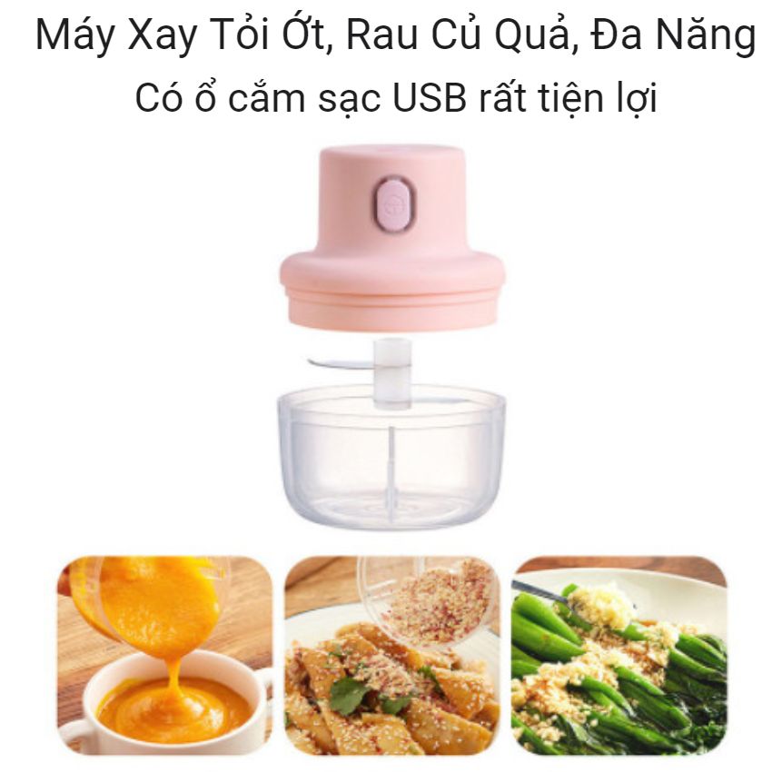 [ Hàng HOT ]  Máy Xay Mini Sạc Điện, Có Cổng Sạc Usb, Xay Hành, Tỏi, Ớt, Rau Củ Quả - Máy Xay MINI Tiện Dụng - Máy Xay Tỏi Ớt Chống Bắn Rất Tiện Lợi - Đồ Gia Dụng Thông Minh