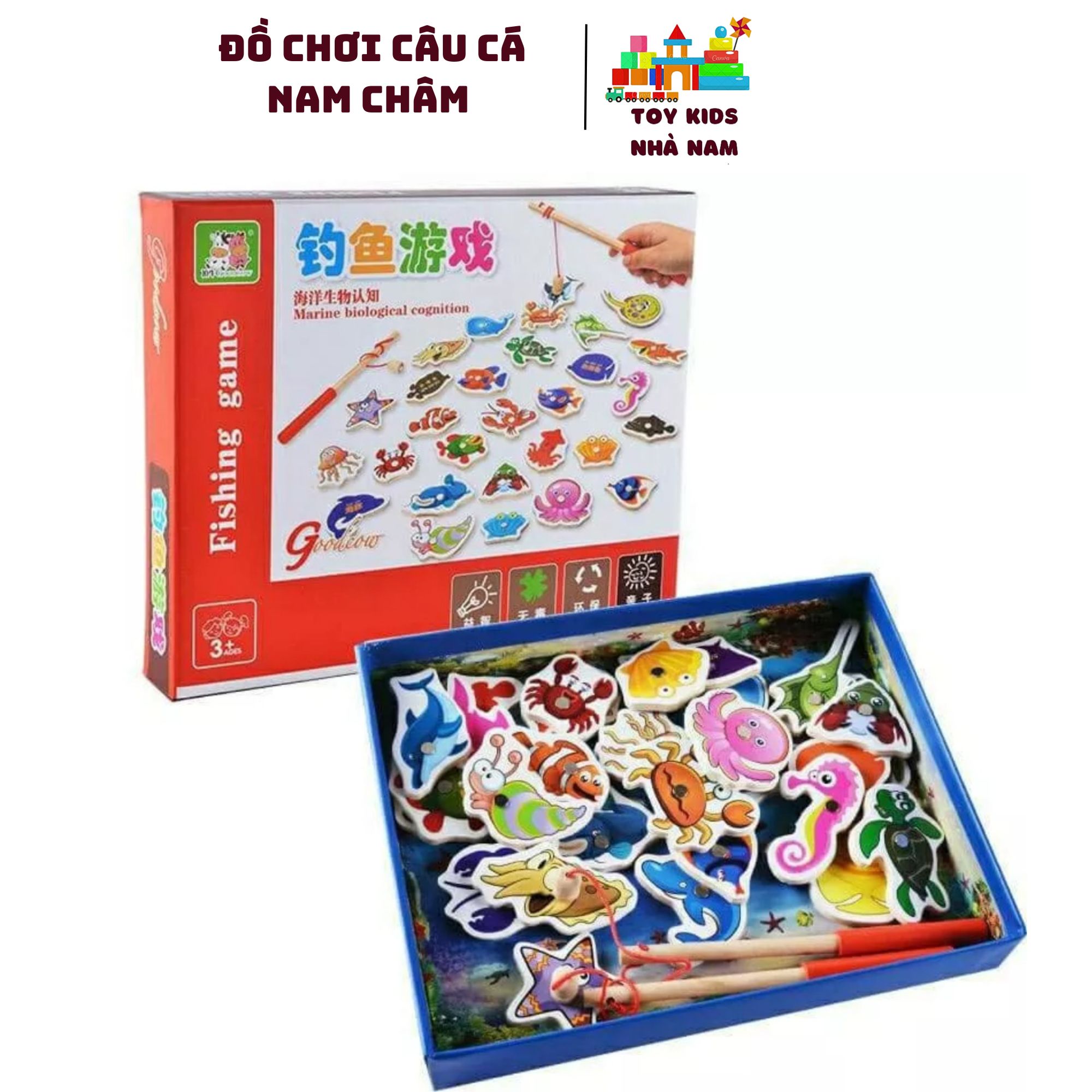 Đồ chơi câu cá nam châm gỗ 32 con chi tiết cho bé