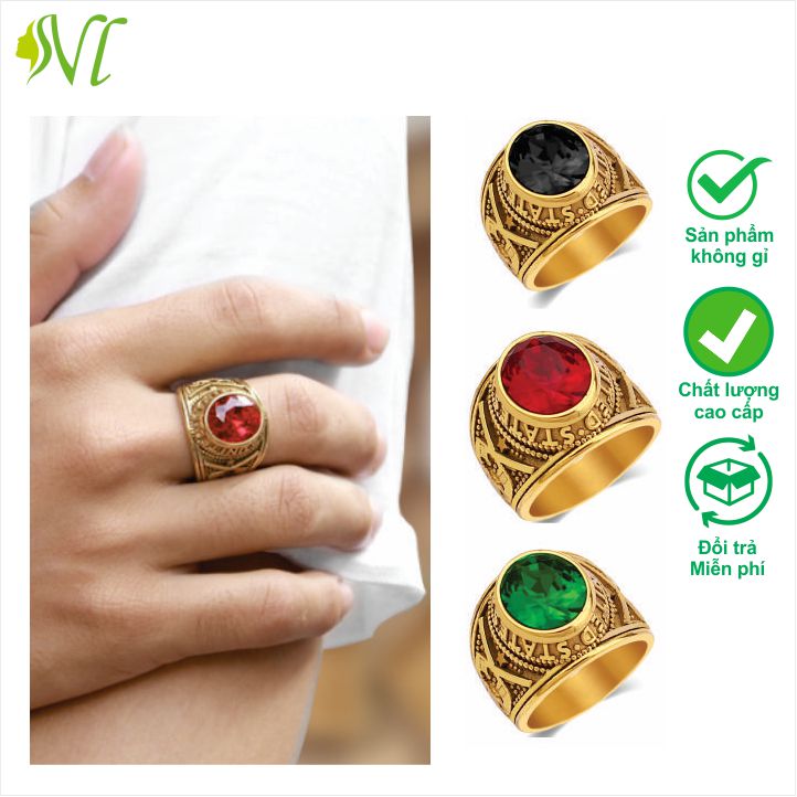 Nhẫn nam  đính đá nhẫn nam đẹp mỹ  titan  mạ vàng 24k không đen xài nước tốt - Đẹp Là Vui