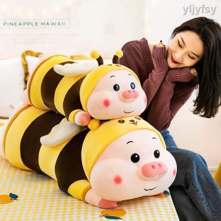 Gấu bông heo ong mặc áo yếm cánh tiên , gấu bông heo ong vàng có cánh tiên siêu to