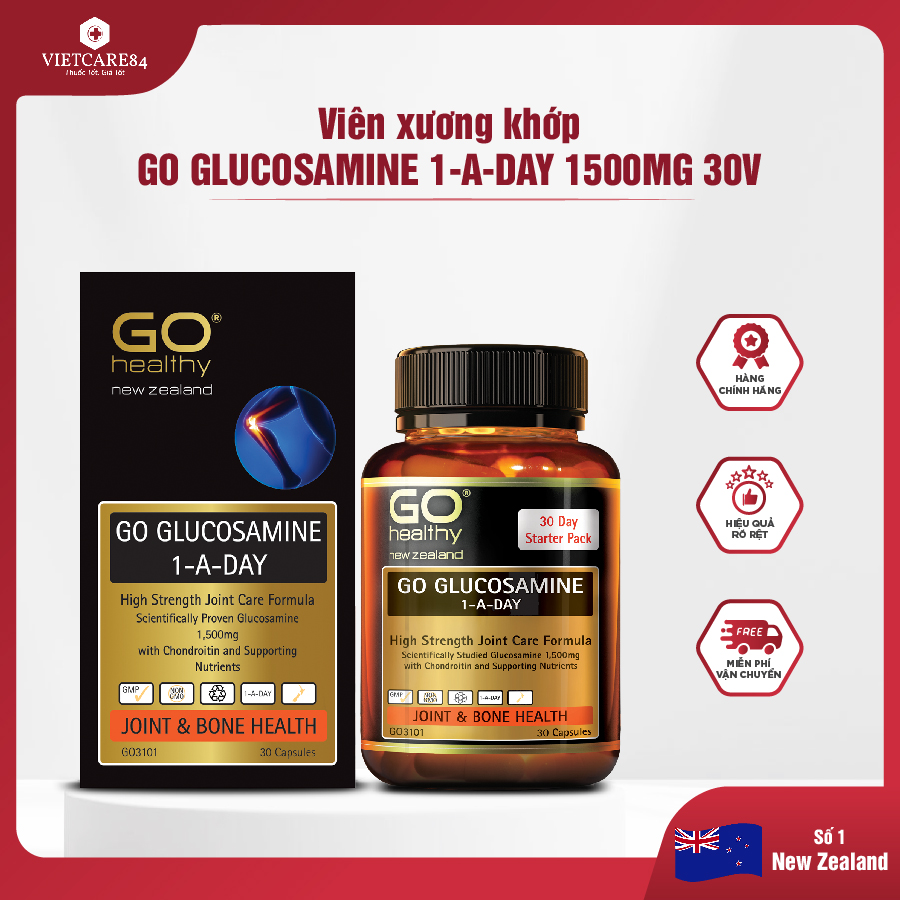 Viên uống bổ xương khớp nhập khẩu chính hãng New Zealand GO GLUCOSAMINE 1-A-DAY 1500mg(30 viên) hỗ trợ tăng dịch khớp, giảm thoái hóa, khô - cứng khớp