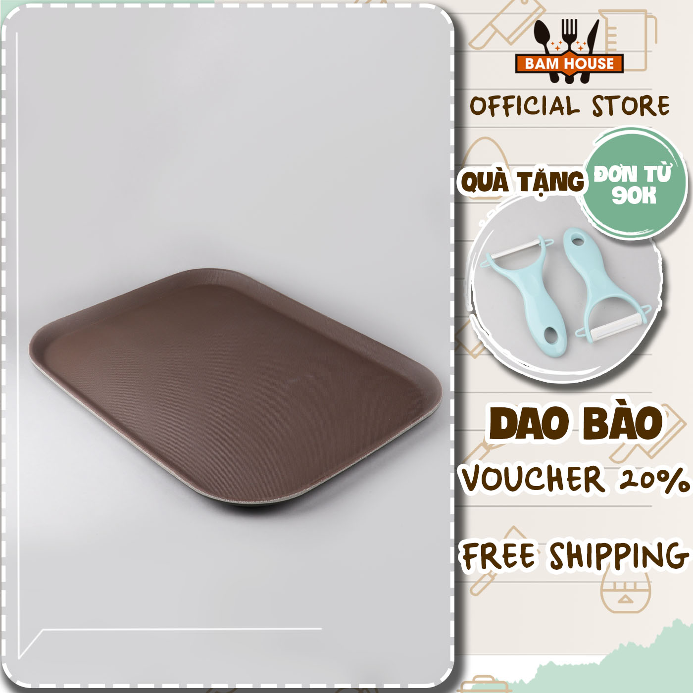 Khay phục vụ hình chữ nhật Bam House chống trơn trượt nhựa cao cấp 35x40cm KV02 – BamBam Store