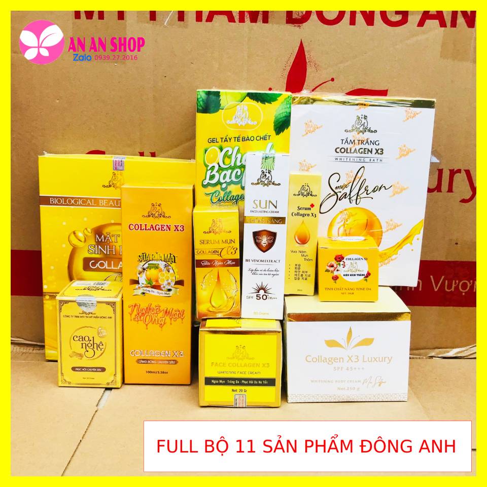 Combo mỹ phẩm đông anh collagen x3 - full bộ 11 sản phẩm body và mặt - hàng chính hãng